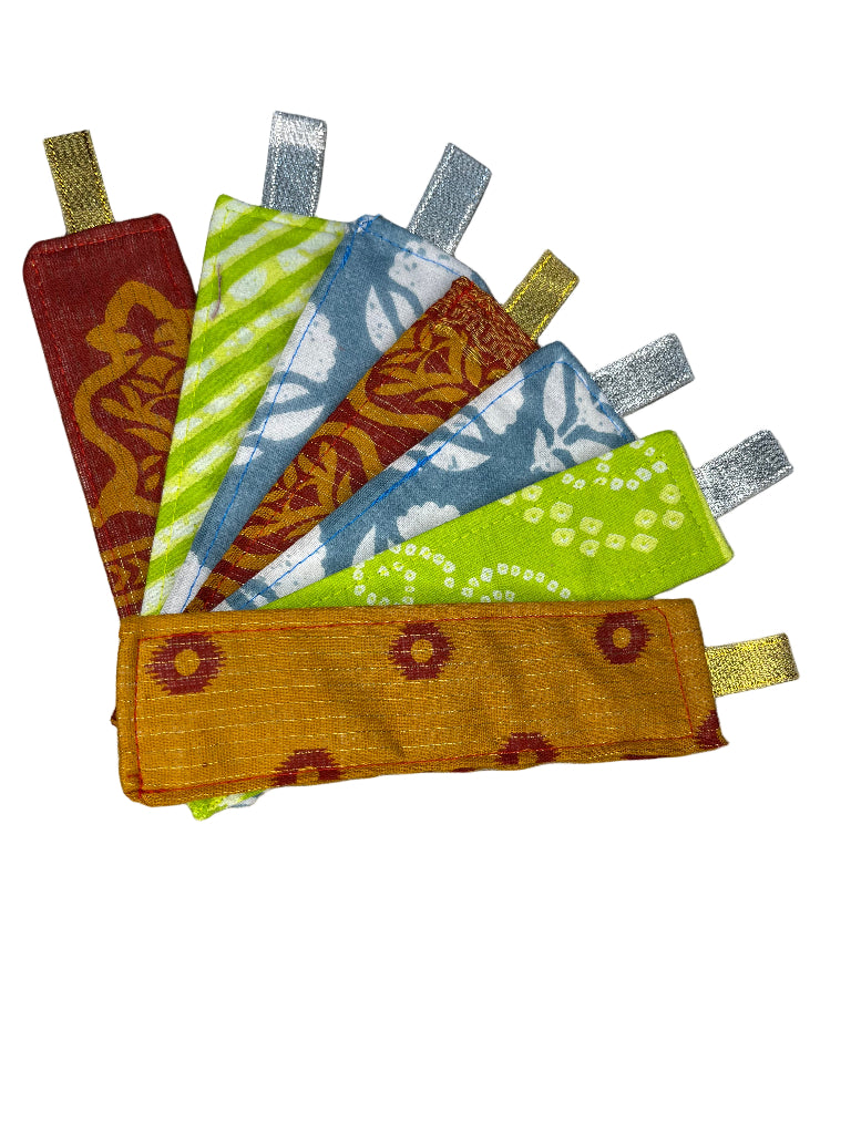 Set of multi coloured fabric bookmark