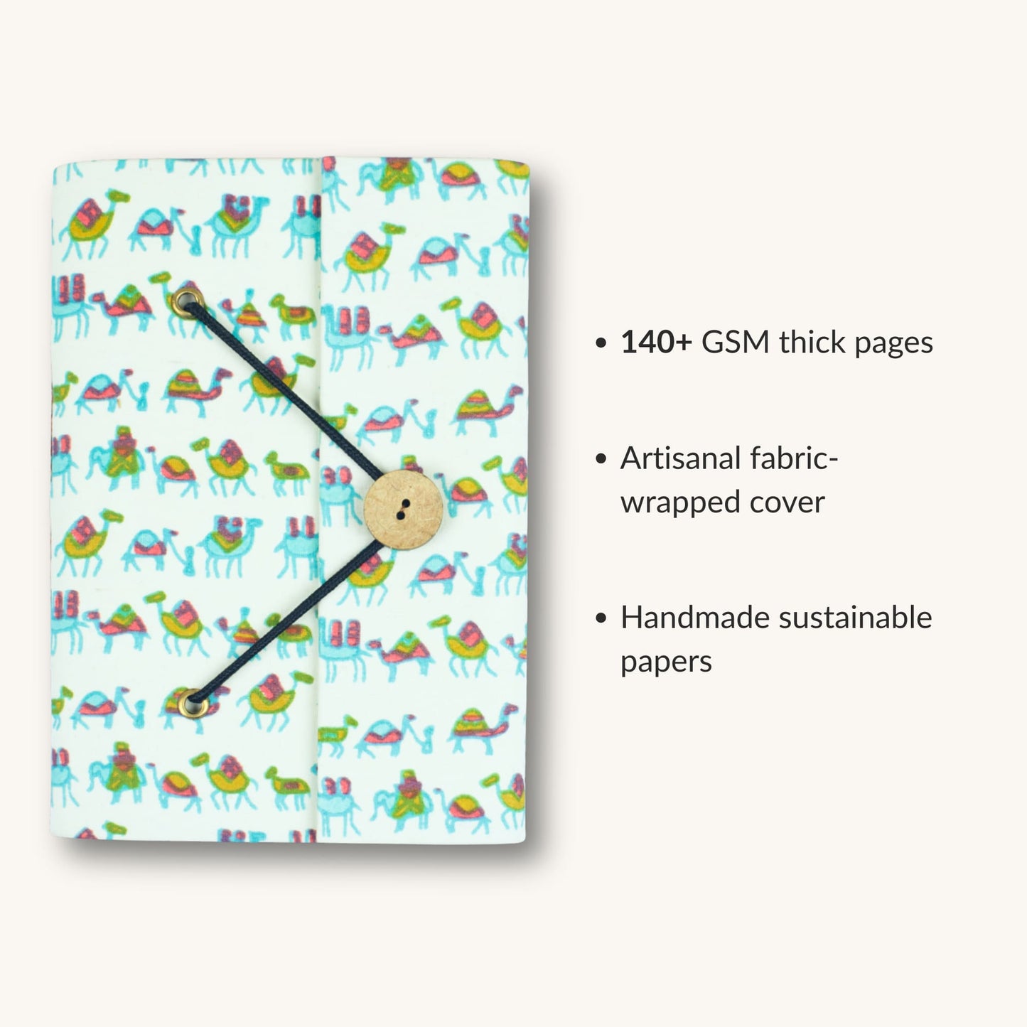 Illustration Blue Diary showing fabric cover and handmade paper details