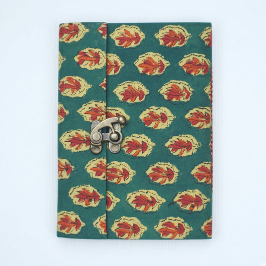 Green Leaf lock diary on a plain background