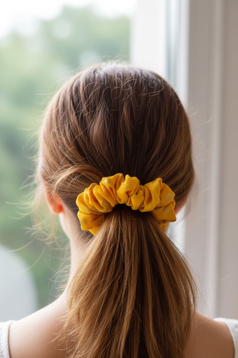 Yellow Solid scrunchie worn in hair