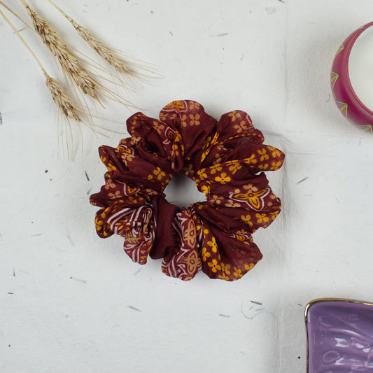 Red Floral Print scrunchie styled flatlay