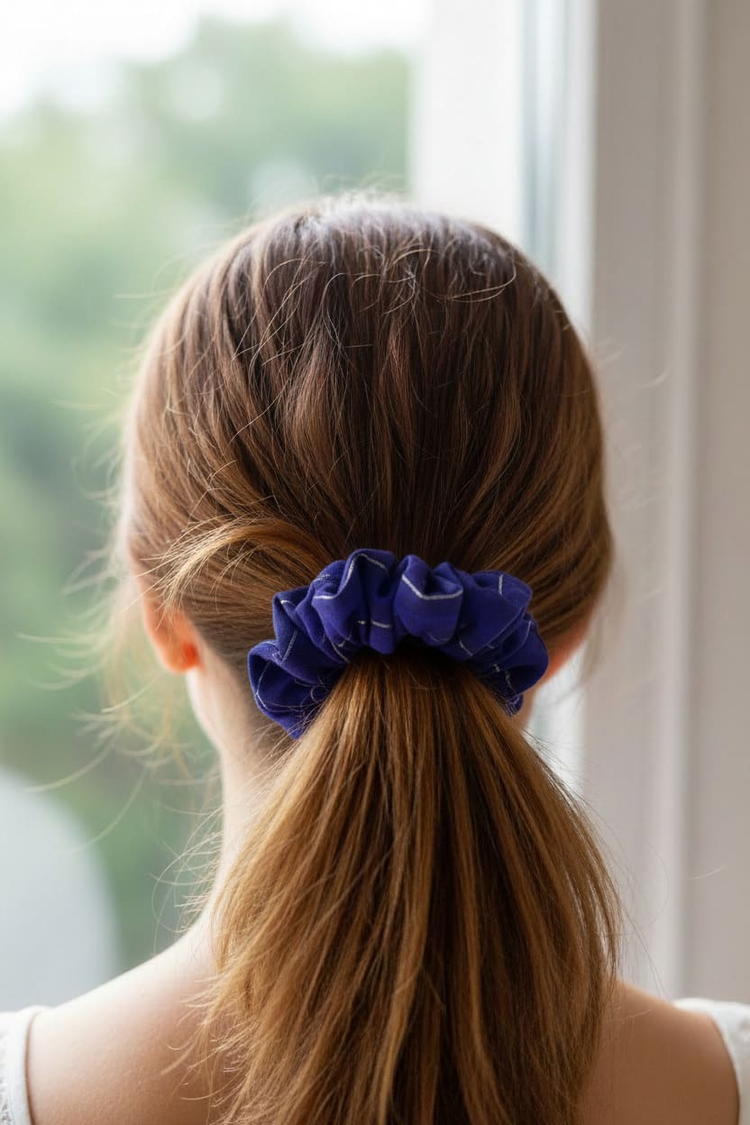 Blue Solid scrunchie worn in hair