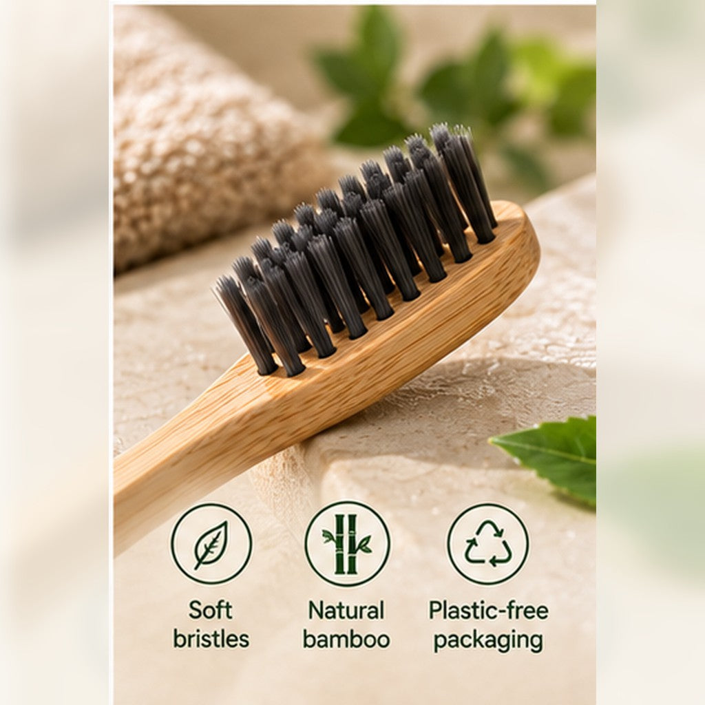 Natural bamboo toothbrush bristle detail