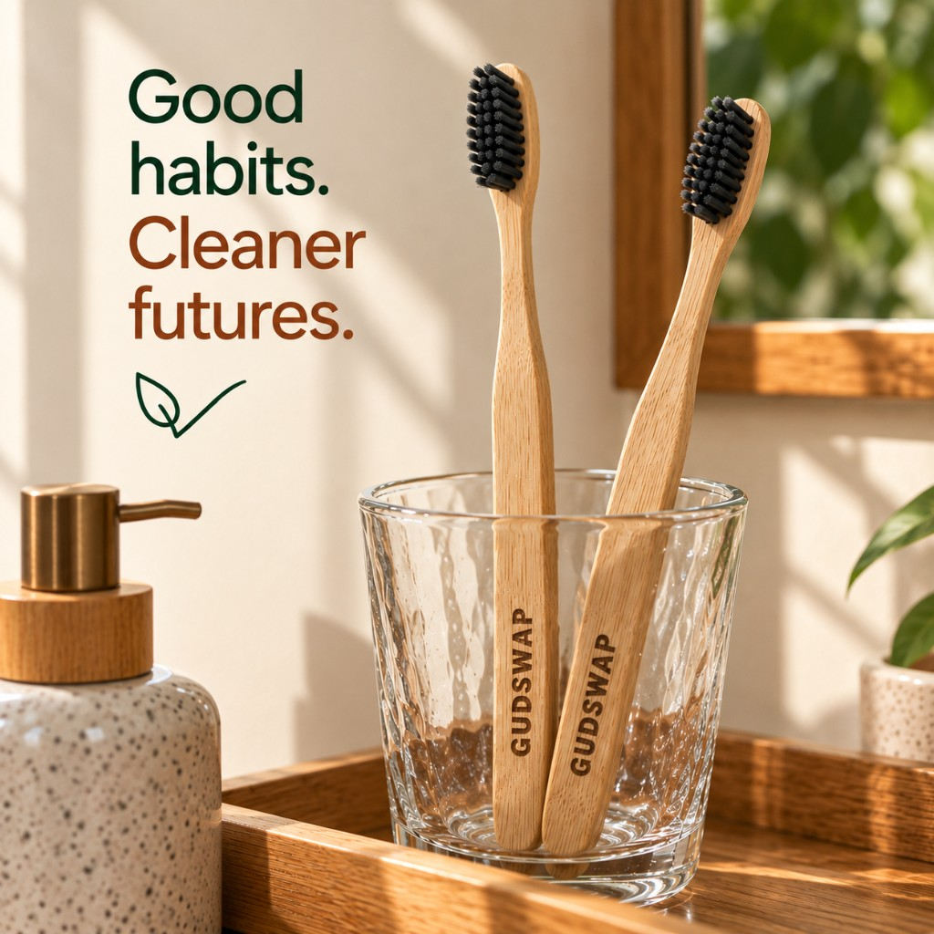 Natural bamboo toothbrush in a glass