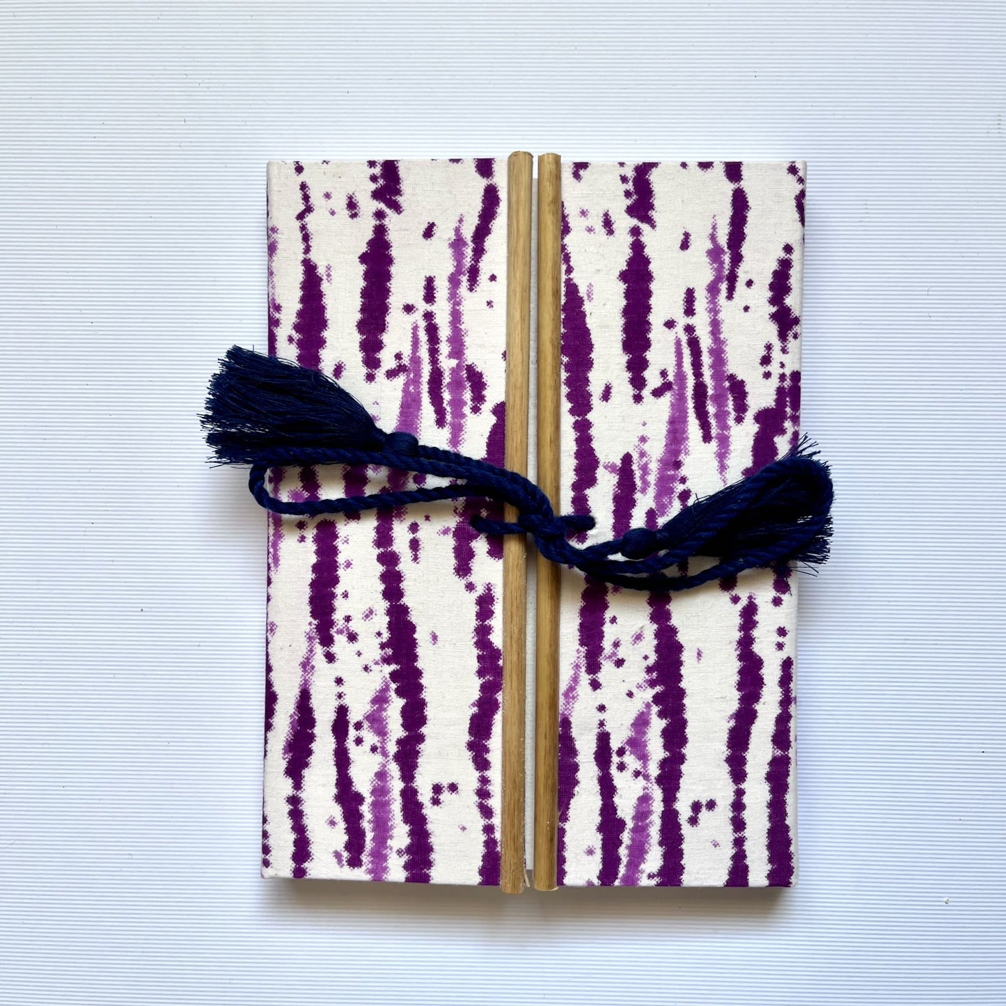 Abstract Stripe Purple Diary, 6 by 8 inch handmade fabric cover – front cover view