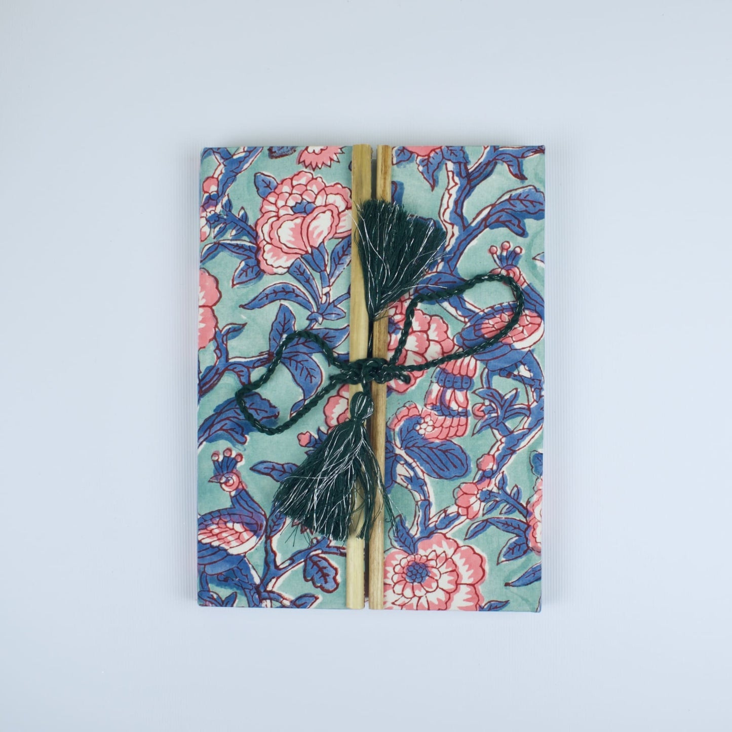 Mandala Floral Blue Diary, 6 by 8 inch handmade fabric cover – front cover view