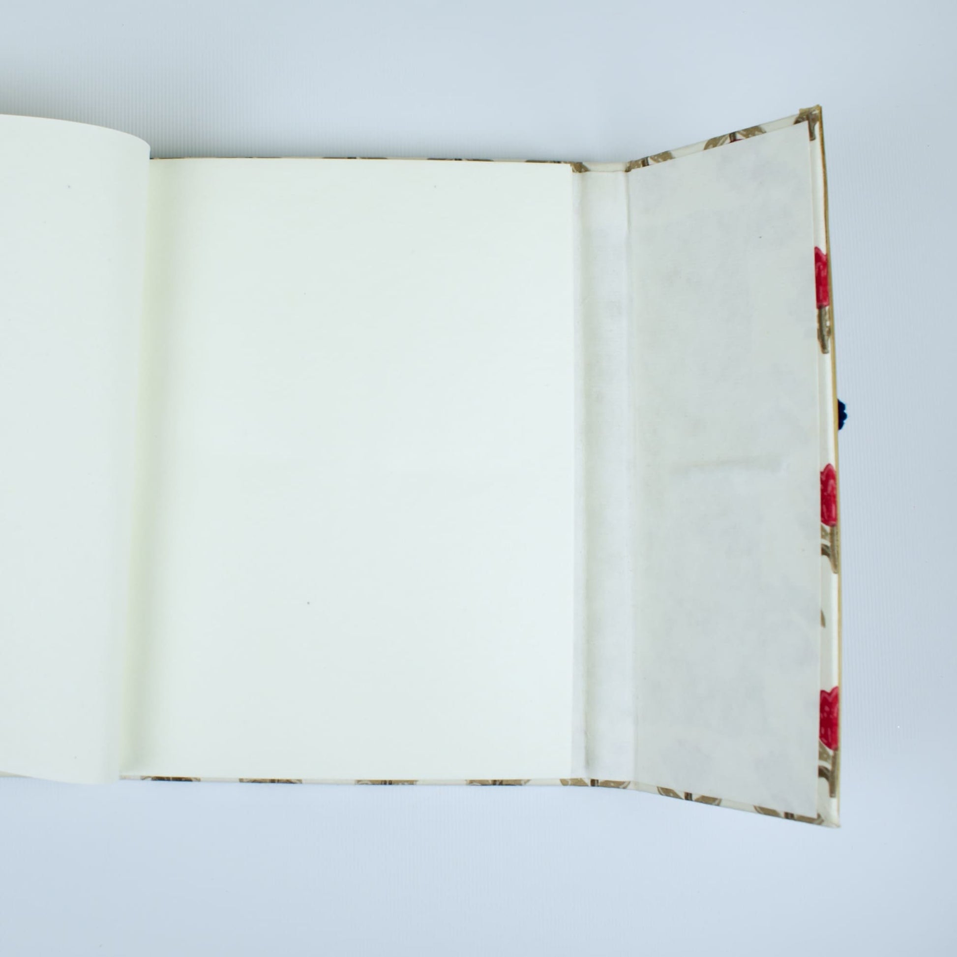 Block Floral Red Diary opened to show handmade paper pages