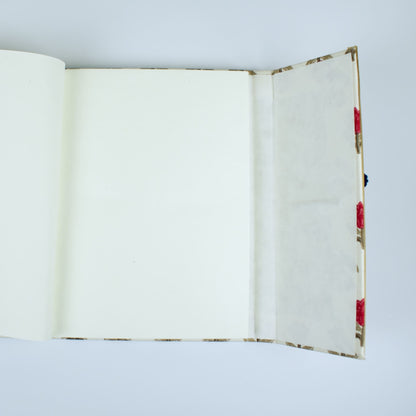 Block Floral Red Diary opened to show handmade paper pages