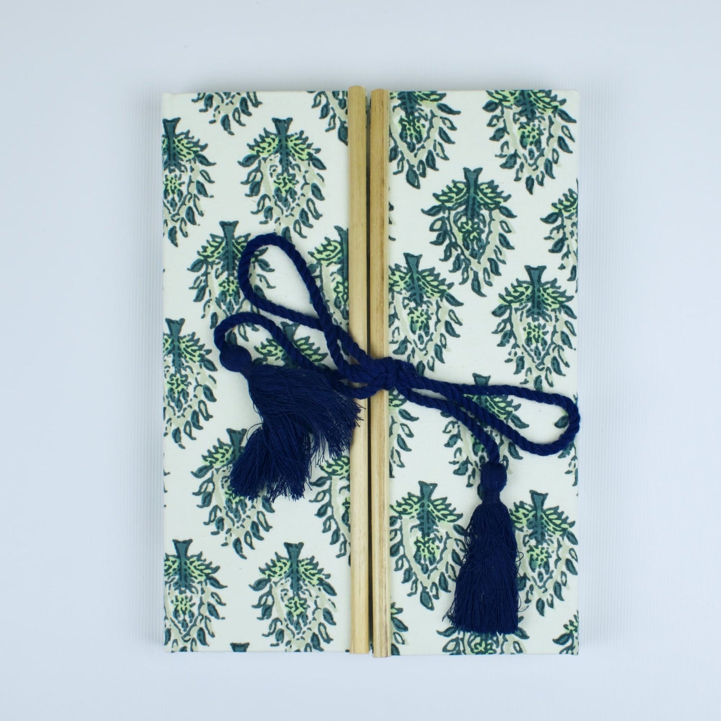 Botanical Leaf Green Diary, 6 by 8 inch handmade fabric cover – front cover view