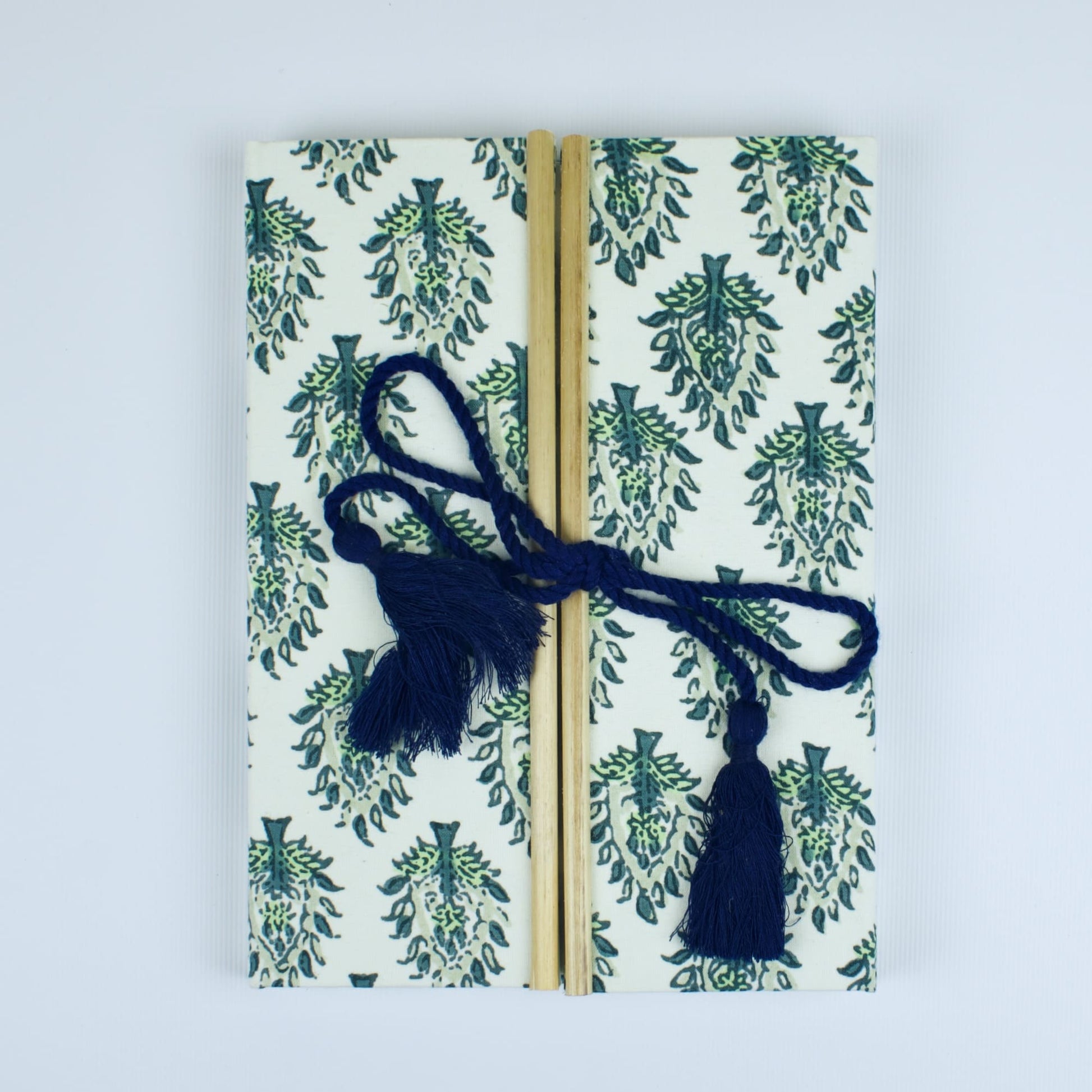 Botanical Leaf Green Diary, 6 by 8 inch handmade fabric cover – front cover view