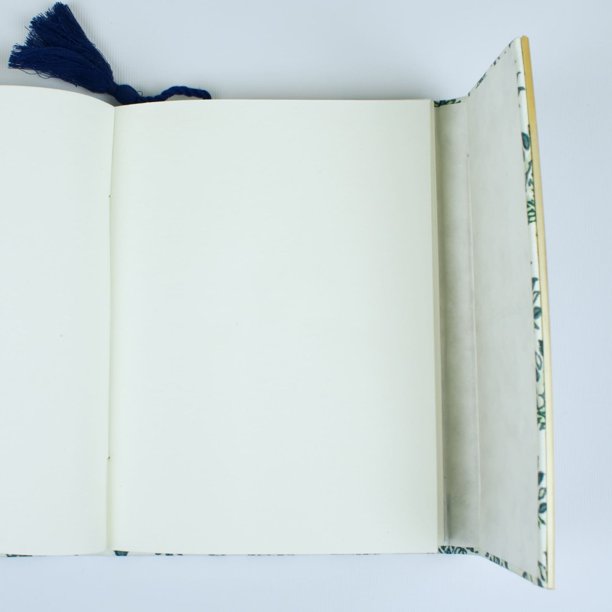 Botanical Leaf Green Diary opened to show handmade paper pages
