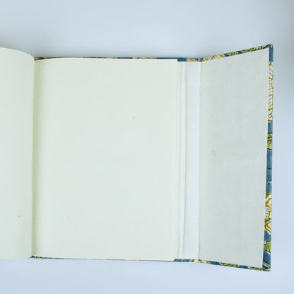 Mughal Floral Blue Diary opened to show handmade paper pages