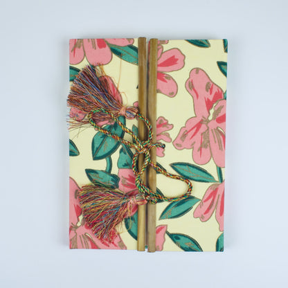 Tropical Floral Pink Diary, 6 by 8 inch handmade fabric cover – front cover view