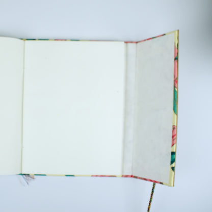 Tropical Floral Pink Diary opened to show handmade paper pages