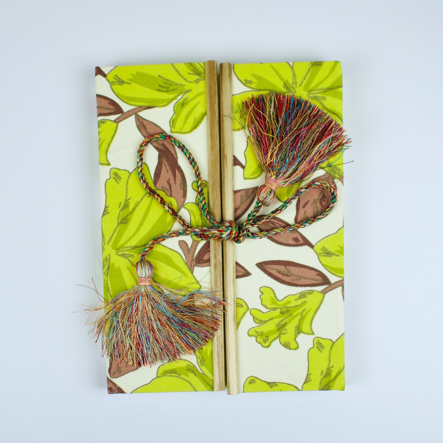Floral Vine Green Diary, 6 by 8 inch handmade fabric cover – front cover view