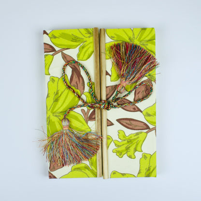 Floral Vine Green Diary, 6 by 8 inch handmade fabric cover – front cover view