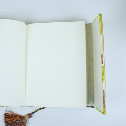 Floral Vine Green Diary opened to show handmade paper pages