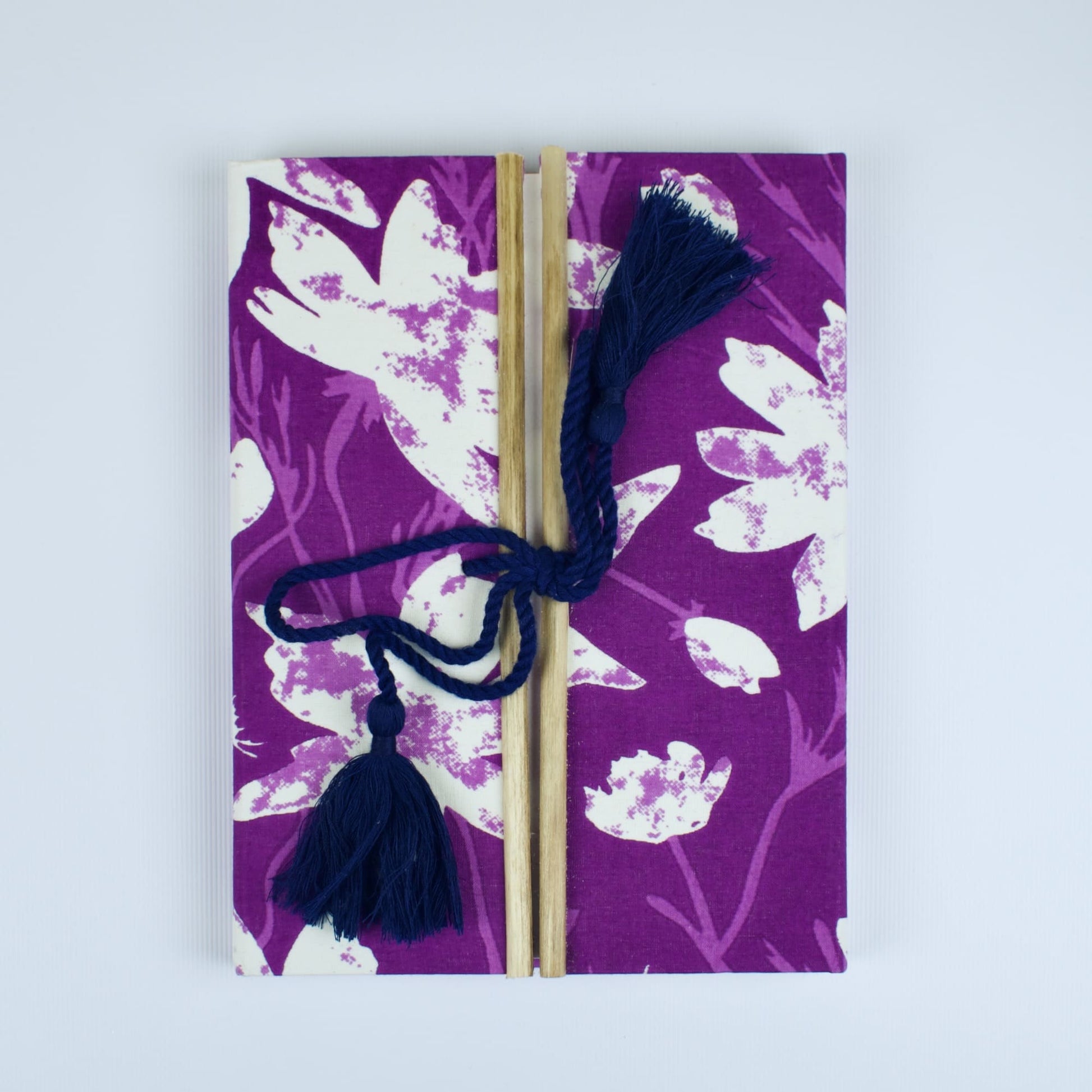Botanical Floral Purple Diary, 6 by 8 inch handmade fabric cover – front cover view