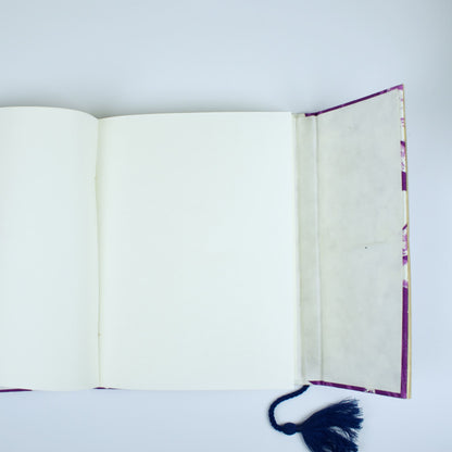 Botanical Floral Purple Diary opened to show handmade paper pages