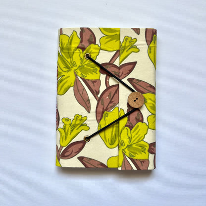 Large Floral Green Diary, 5 by 7 inch handmade fabric cover – front cover view