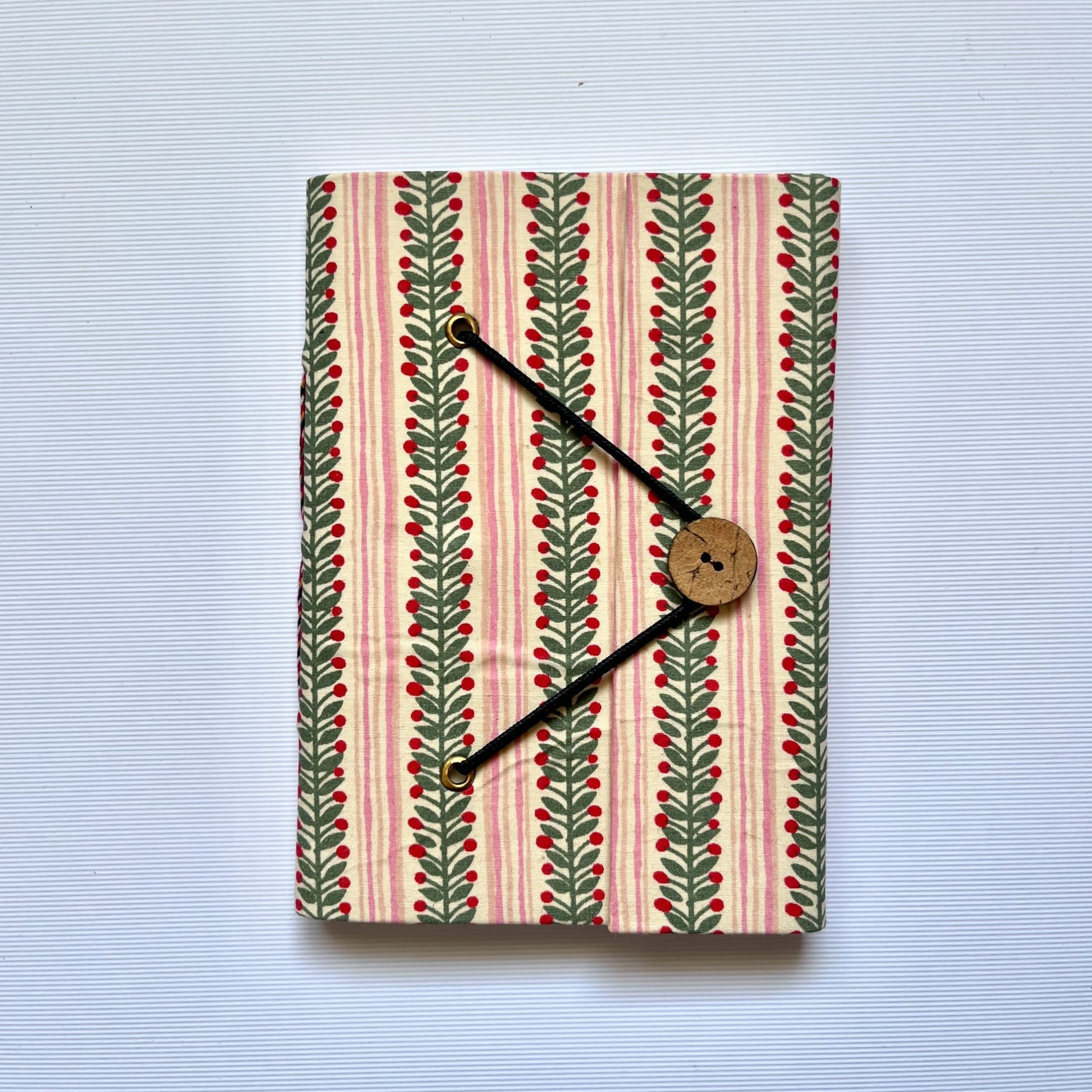 Berry Stripe Pink Diary, 5 by 7 inch handmade fabric cover – front cover view