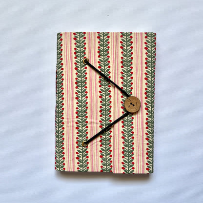 Berry Stripe Pink Diary, 5 by 7 inch handmade fabric cover – front cover view