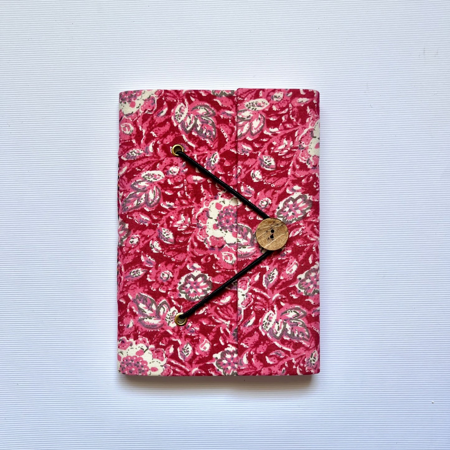 Paisley Floral Pink Diary, 5 by 7 inch handmade fabric cover – front cover view