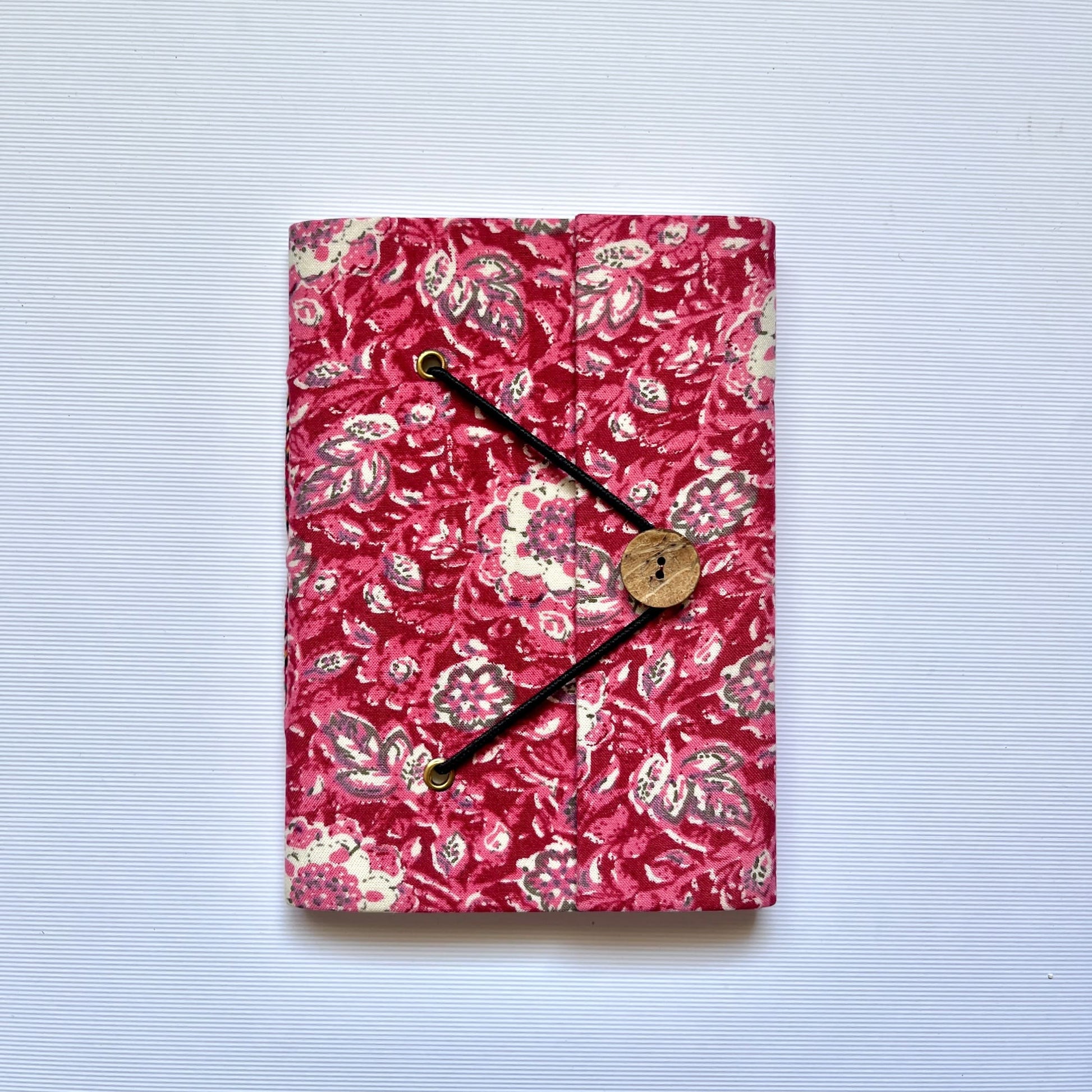 Paisley Floral Pink Diary, 5 by 7 inch handmade fabric cover – front cover view