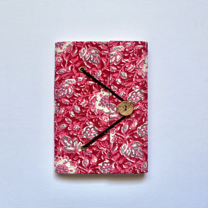 Paisley Floral Pink Diary, 5 by 7 inch handmade fabric cover – front cover view