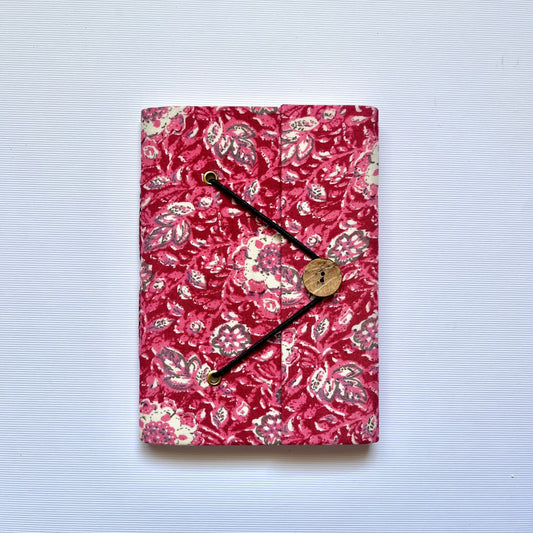 Paisley Floral Pink Diary, 5 by 7 inch handmade fabric cover – front cover view
