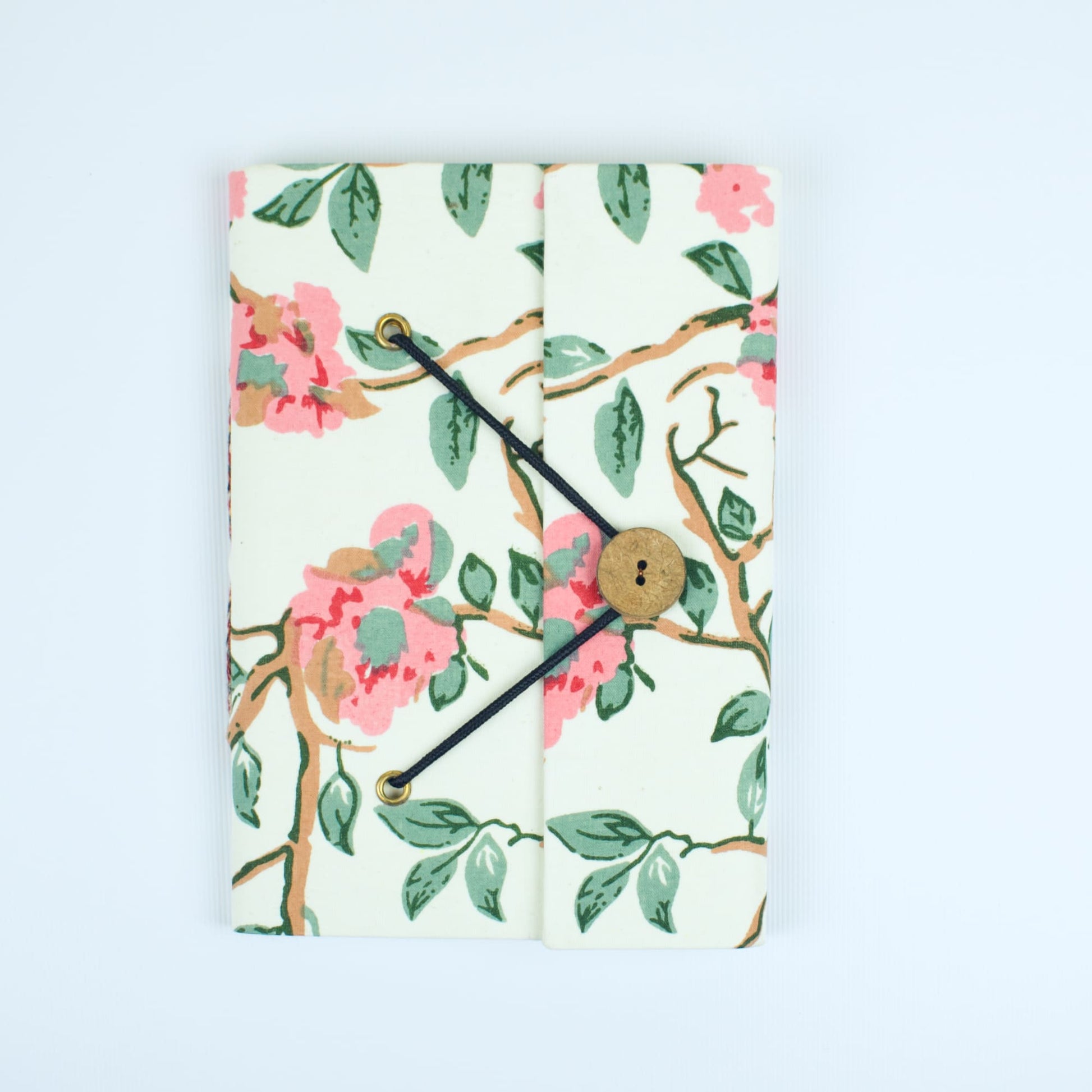 Floral Vine Off White Diary, 5 by 7 inch handmade fabric cover – front cover view