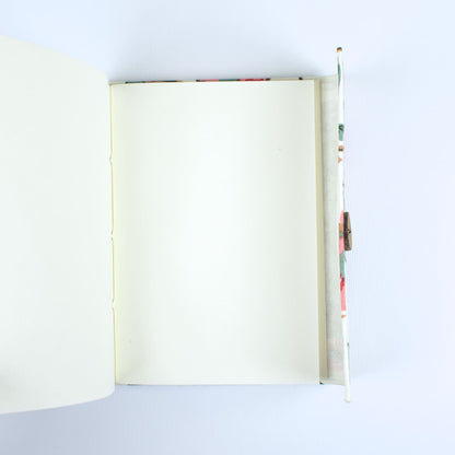 Floral Vine Off White Diary opened to show handmade paper pages