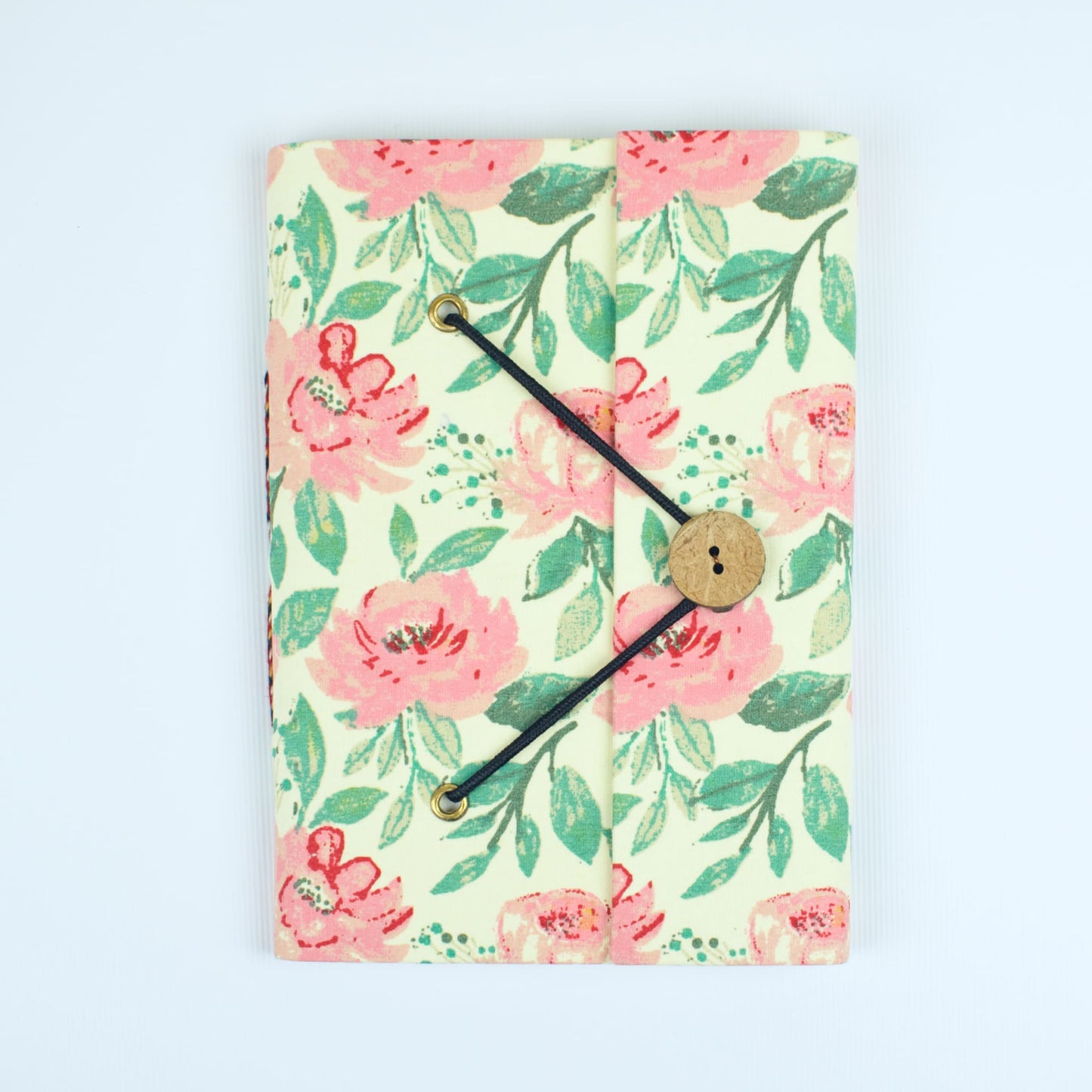 Paisley Floral Pink Diary, 5 by 7 inch handmade fabric cover – front cover view