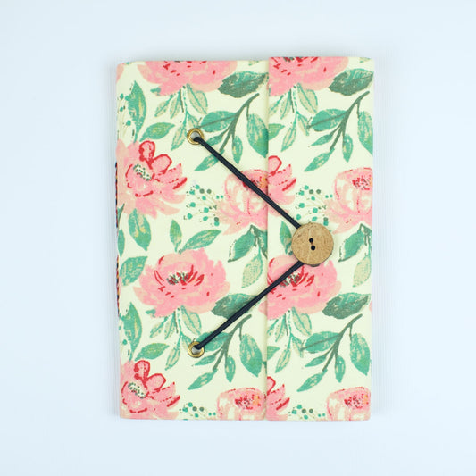 Paisley Floral Pink Diary, 5 by 7 inch handmade fabric cover – front cover view