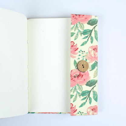 Paisley Floral Pink Diary opened to show handmade paper pages