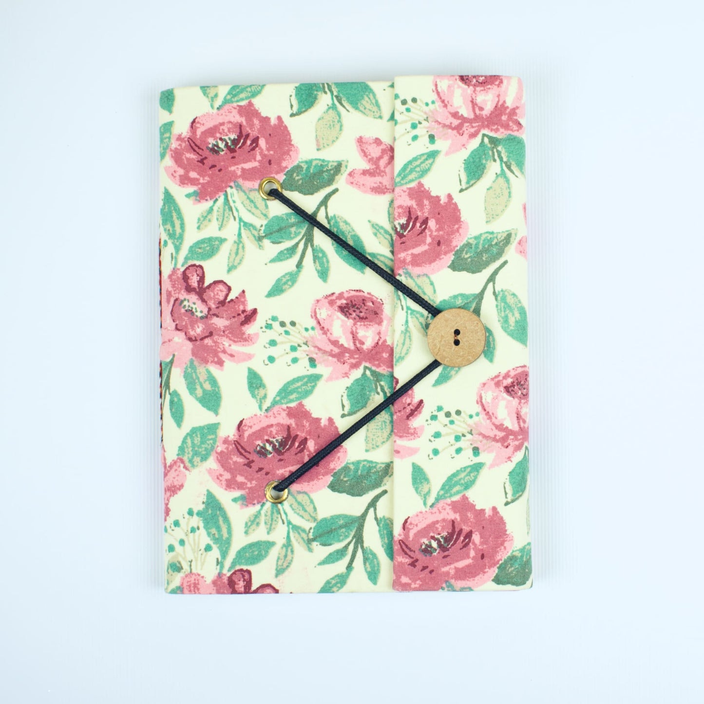 Rose Floral Pink Diary, 5 by 7 inch handmade fabric cover – front cover view