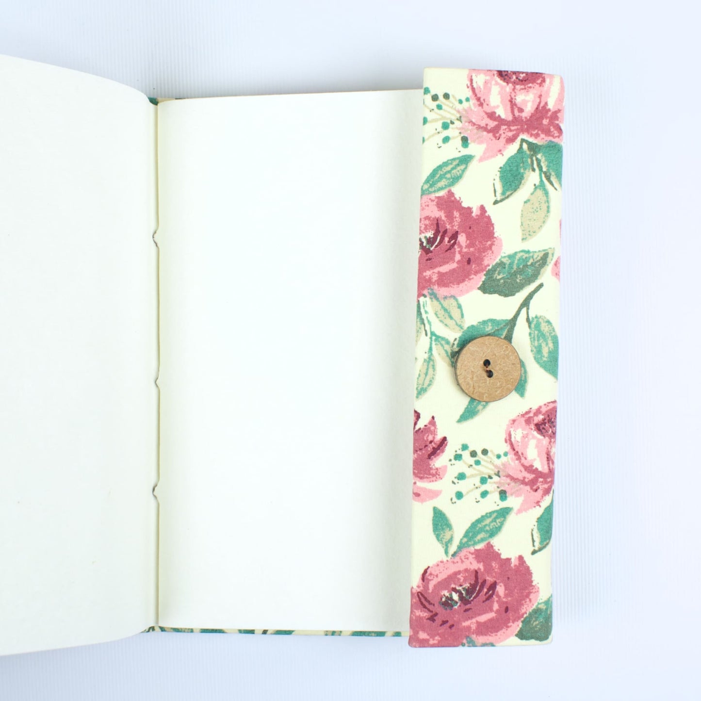 Rose Floral Pink Diary opened to show handmade paper pages