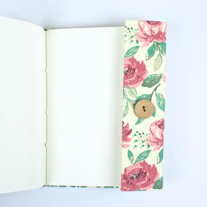 Rose Floral Pink Diary opened to show handmade paper pages