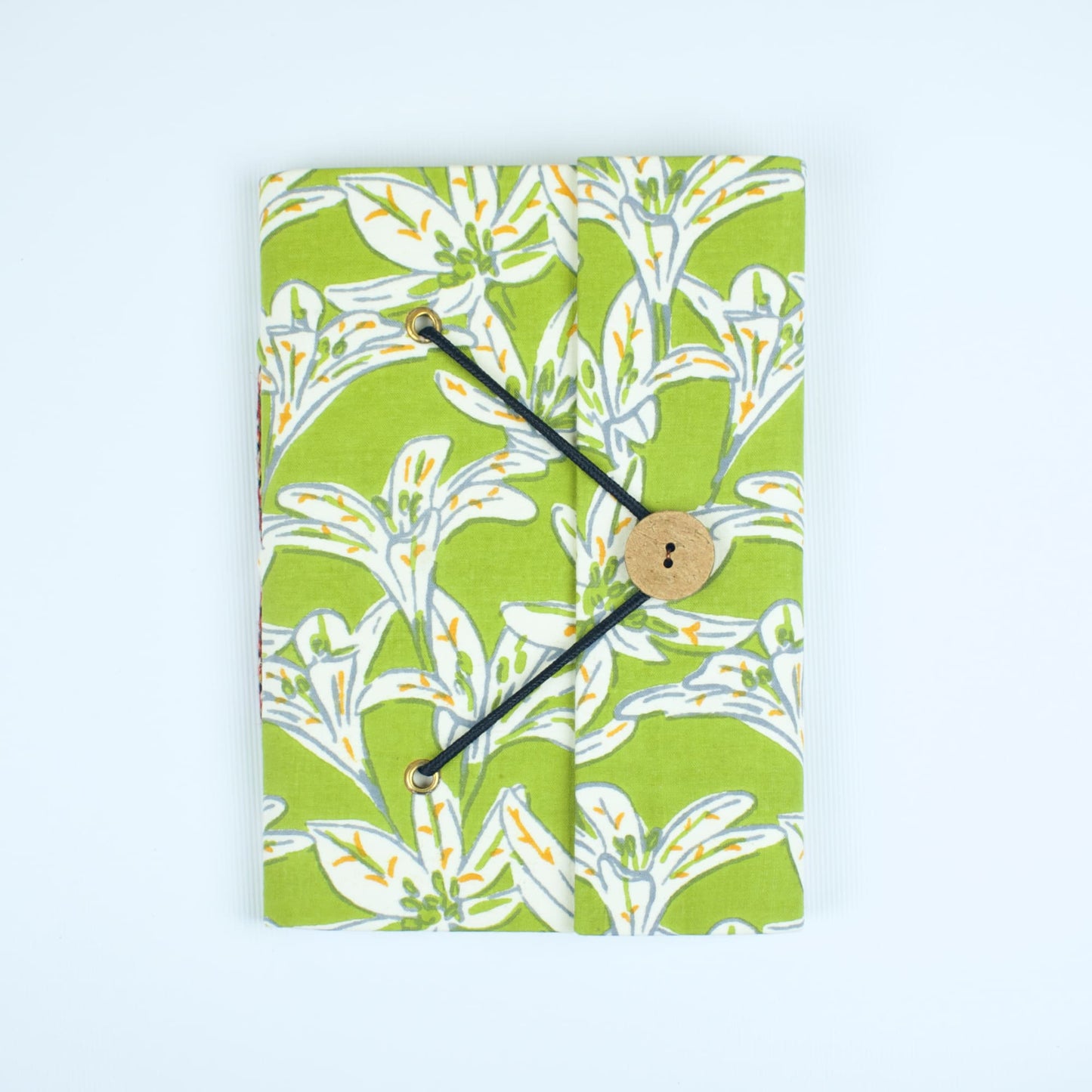 Tropical Leaf Green Diary, 5 by 7 inch handmade fabric cover – front cover view
