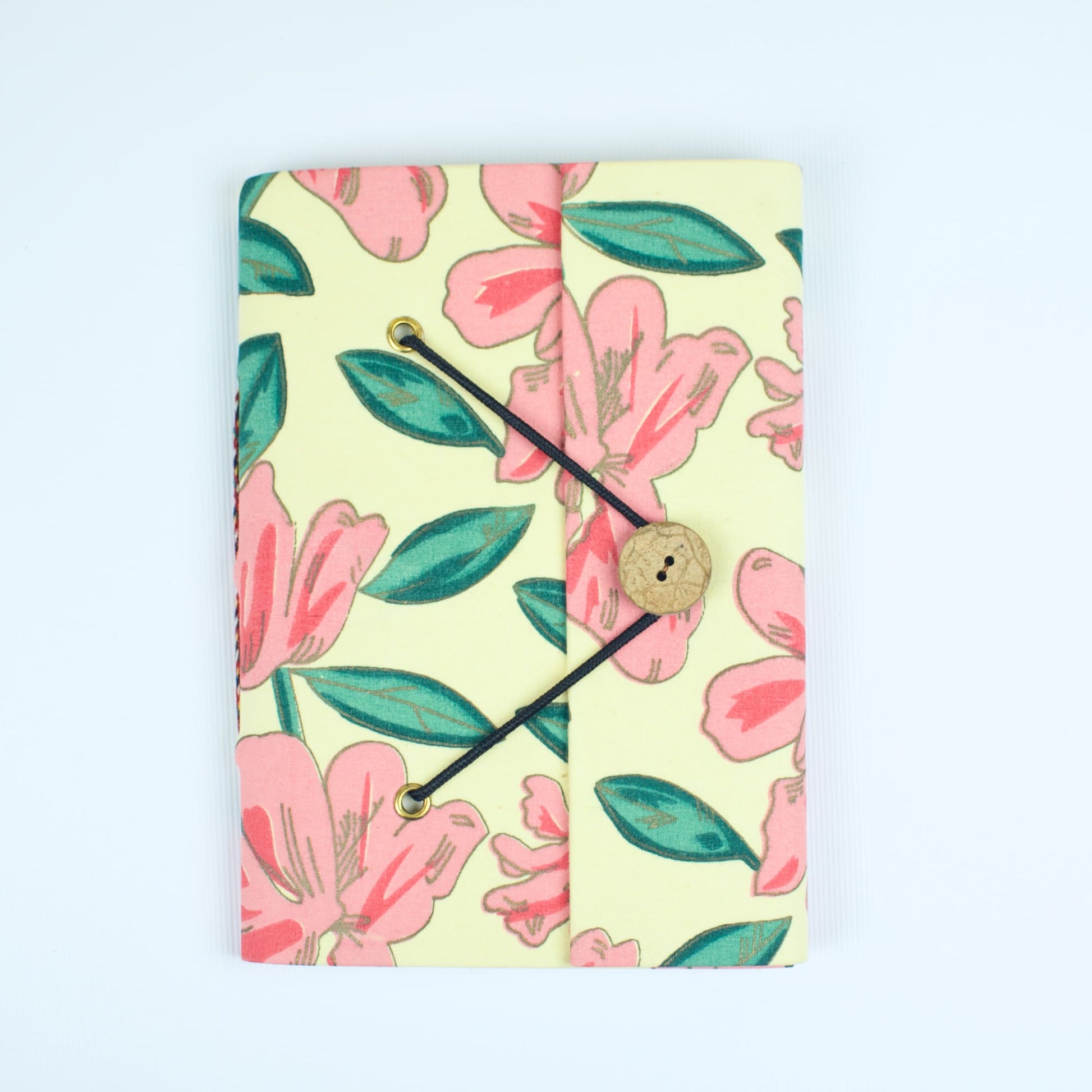 Floral Bloom Pink Diary, 5 by 7 inch handmade fabric cover – front cover view