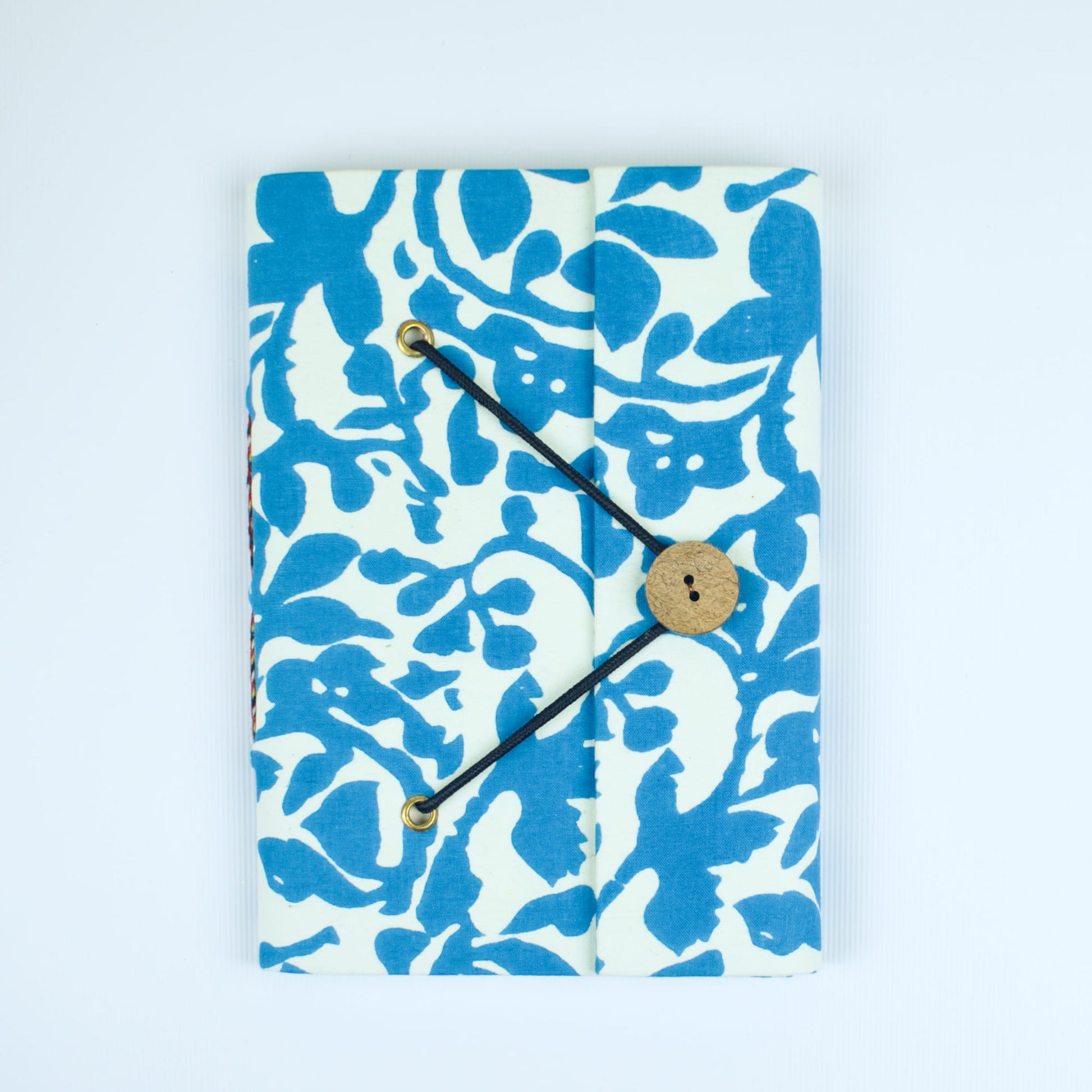 Abstract Blue Diary, 5 by 7 inch handmade fabric cover – front cover view