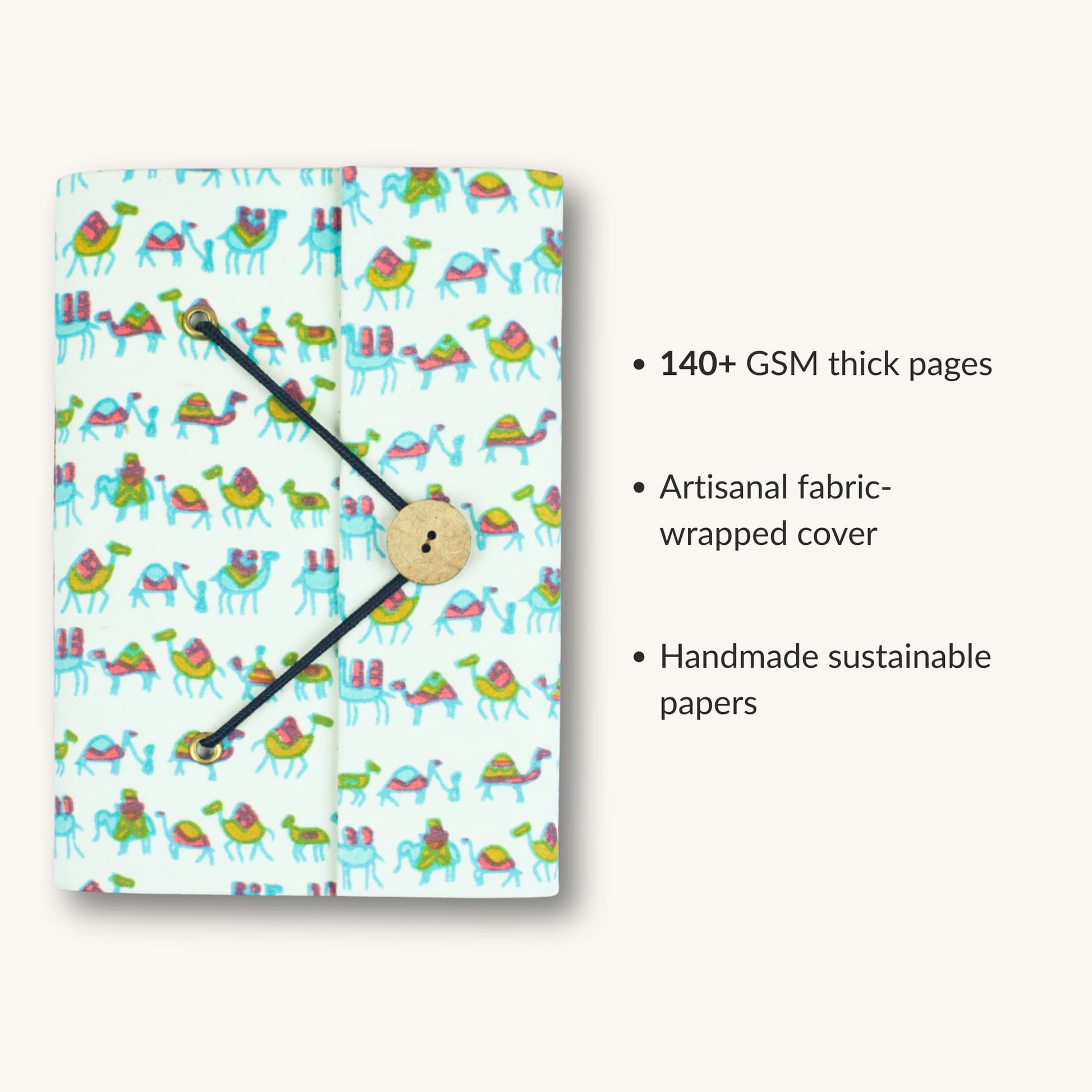 Illustration Blue Diary showing fabric cover and handmade paper details
