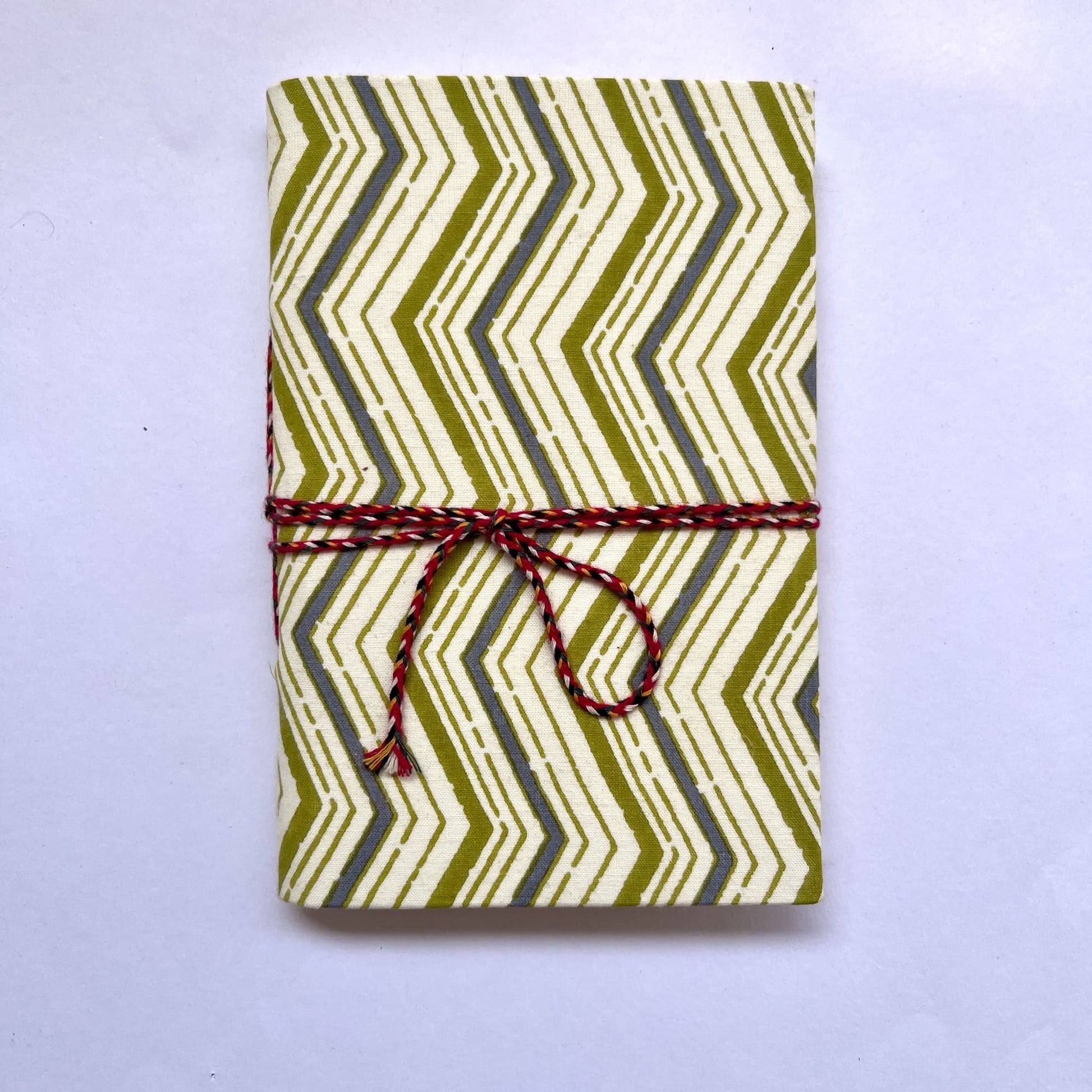 Chevron Green Diary, 4 by 6 inch handmade fabric cover – front cover view