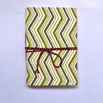Chevron Green Diary, 4 by 6 inch handmade fabric cover – front cover view