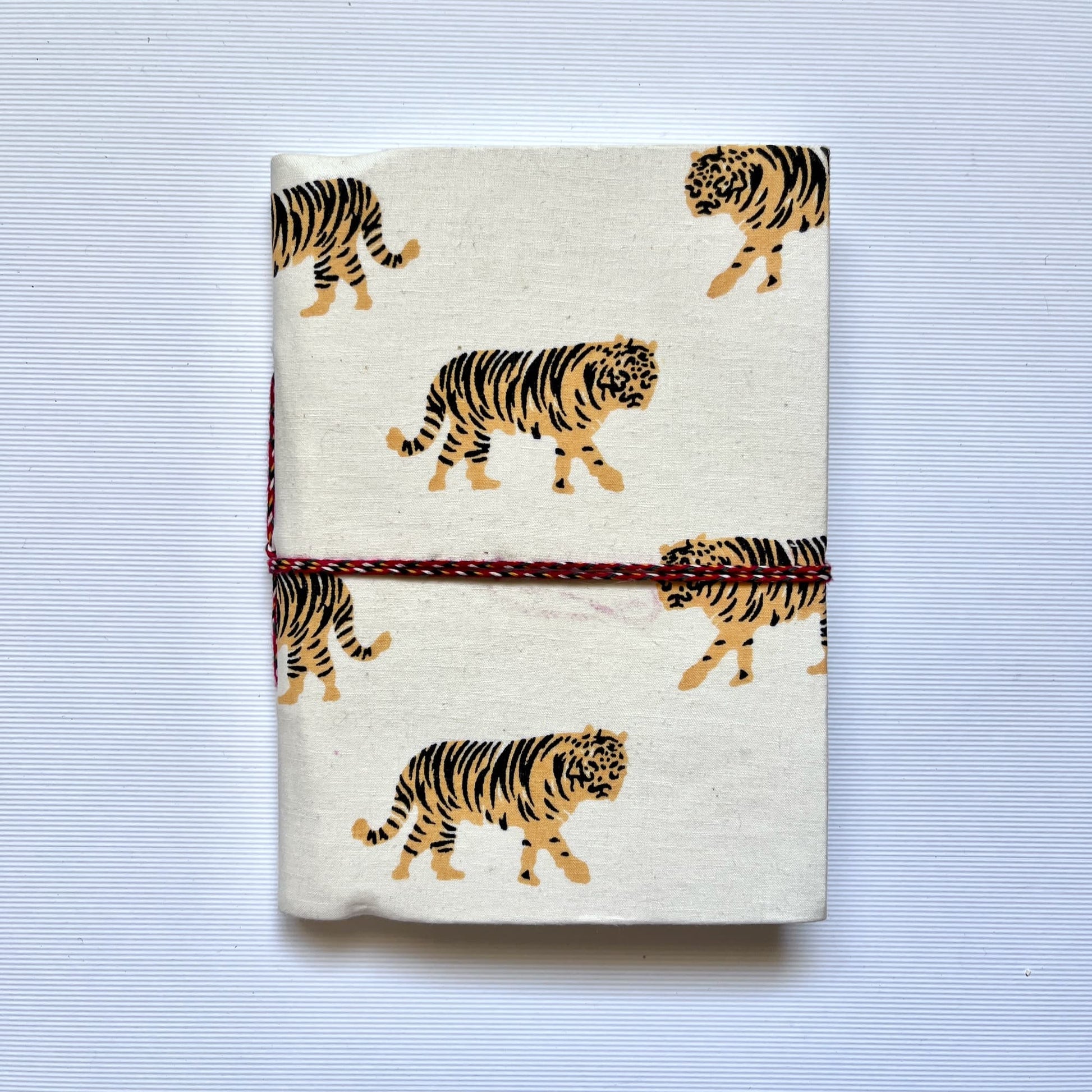 Tiger Print Yellow Diary, 4 by 6 inch handmade fabric cover – front cover view