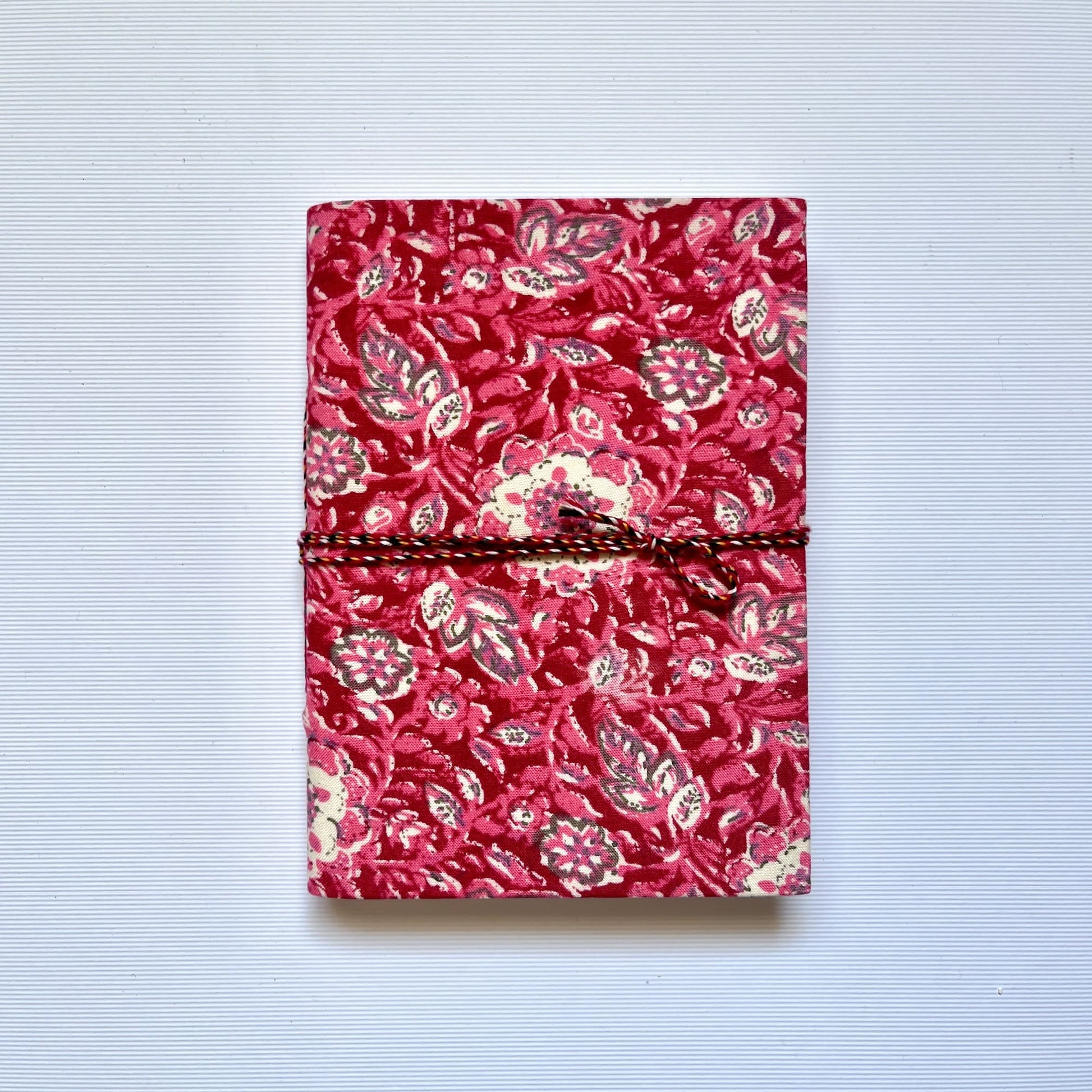 Floral Vine Pink Diary, 5 by 7 inch handmade fabric cover – front cover view