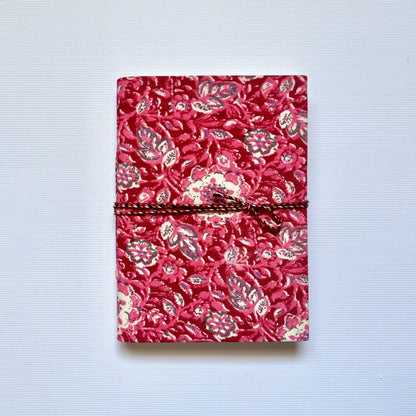 Floral Vine Pink Diary, 5 by 7 inch handmade fabric cover – front cover view