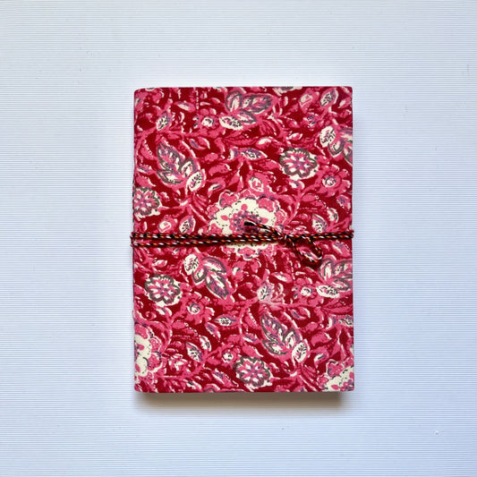 Floral Vine Pink Diary, 5 by 7 inch handmade fabric cover – front cover view