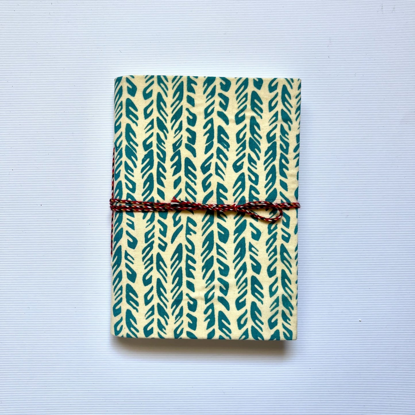 Leaf Stripe Green Diary, 5 by 7 inch handmade fabric cover – front cover view