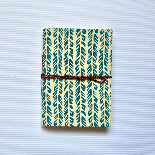 Leaf Stripe Green Diary, 5 by 7 inch handmade fabric cover – front cover view